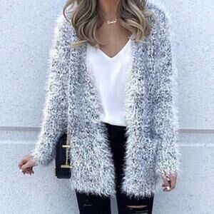 Kensie Fluffy Sweater Cardigan Jacket Sz XS Teddy Bear Eyelash Open Modern Boho